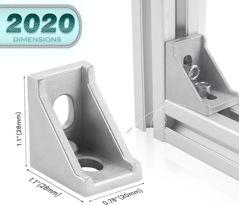 PETOX 30 Set Silver 2020 Series Aluminum Extrusion Profile Connector, Includes 1pc Wrench, 30pcs 2028 Corner Bracket, 60pcs T-Slot Sliding Nuts and M5 Hex Screw Bolt for 20S Aluminum Rail Accessories - Image 4